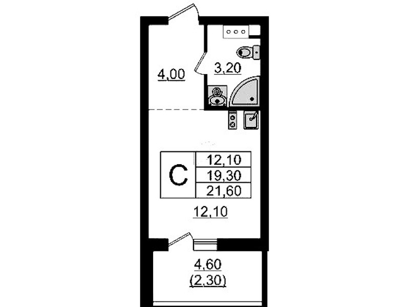 Квартира студия 21.6 м², 8/9 эт., ЖК «А101 Лаголово»